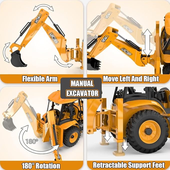 RC Backhoe Wheel Loader 2.4G Fully Functional 1/20 Remote Control Excavator Bulldozer Back Hoe Truck Tractor Digger Heavy Duty Construction Vehicle Engineering Trucks
