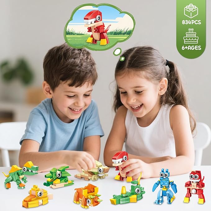 24 Pack Easter Party Favors for Kids 3-in-1 Dinosaur Building Block Toys Kids Classroom Gifts Stocking Stuffers Goodie Bag Stuffers Classroom Rewards Birthday for Boys Girls Ages 6-12