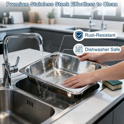 Botyboty 4 Pack 1/2 Half Size Hotel Pans 4 Inch Deep with Lids, Stainless Steel Steam Table Pan Half Size with Lids, Commercial Food Pans for Hotel, Home, Restaurant, Catering, Buffet Pan