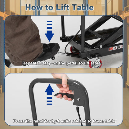 Hydraulic Lift Table Cart, Double Scissor Manual Lift Cart, 12-50.5 in Lifting Range, 330 LBS Capacity, Industrial Lifting Table with Wheels for Warehouse Shop,Black