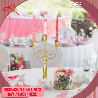 Conelist 12 Set Pink Bow Taper Candles Coquette Birthday Decoration Candles Pink Candlesticks with Wax Stick for Bridal Shower Wedding Dinner Decorations for Birthday Anniversary Party