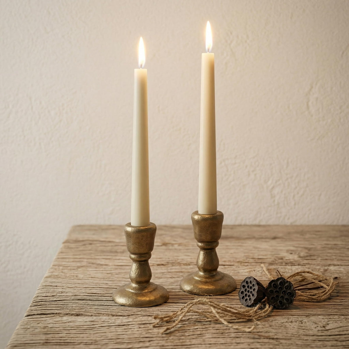 Cast Iron Candle Holders Antique Brass Iron Taper Candle Holders Set of 2, Decorative Metal Candlestick Stands for Weddings, Dining, Parties, and Home Decor