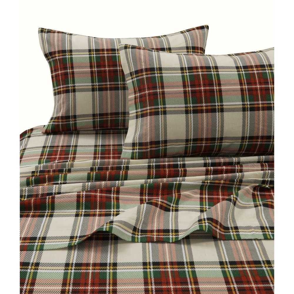 Plaid Reindeer Printed Flannel 170-GSM Solid DP Sheet Set QUEEN