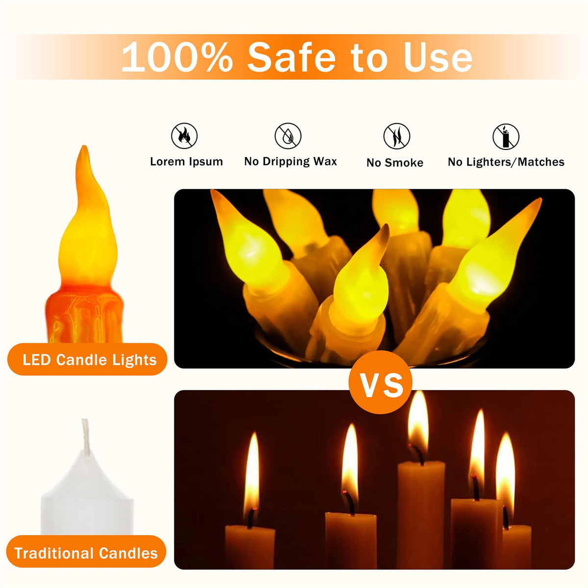 Gedengni 4pcs Orange Real Wax LED Tapered Candles, Battery Operated, Remote Controlled, 6inches, Perfect for Weddings, Decorations, Emergency Use
