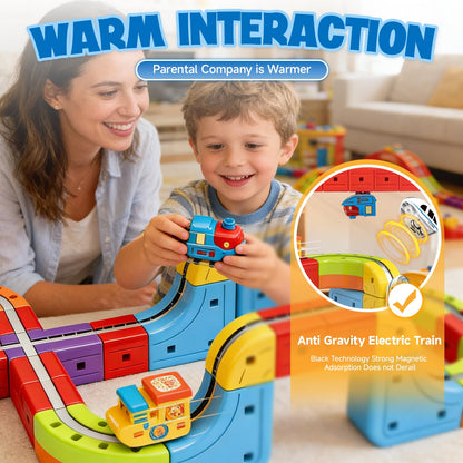 3D Infinity Cube Track Magnetic Electric Train Set for Kids 4 6 7 8,Toy Vehicle Playsets for Toddlers 3-5 Train Set Learning Gift,68 Pcs/1 car
