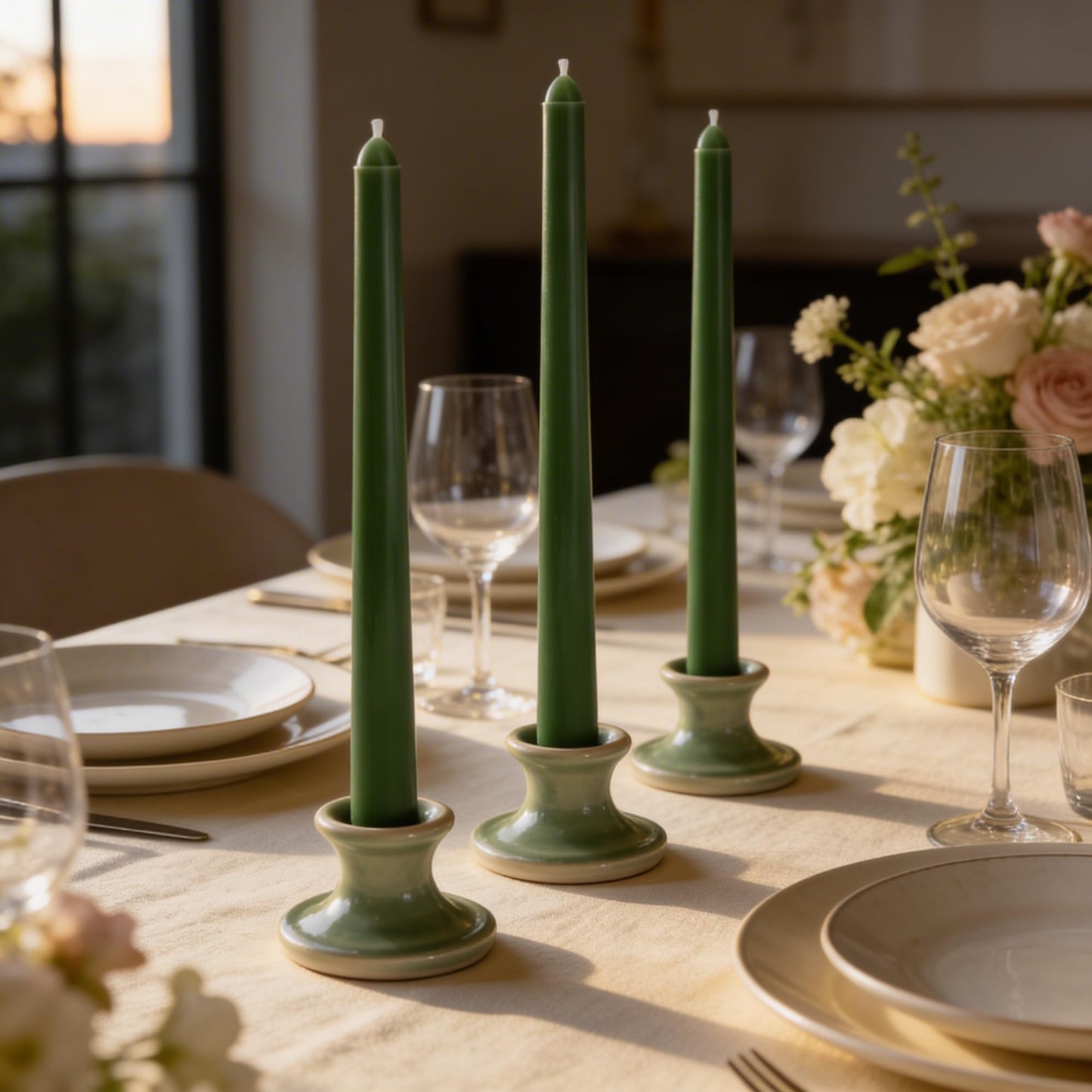 Viyffo Taper Candles, 10 Inch, 12 Pack, Noble Pine Green – Unscented, Dripless & Smokeless Design, Up to 8 Hour Burn – Long Tall Taper Candlesticks for Wedding, Dinner & Home Decor