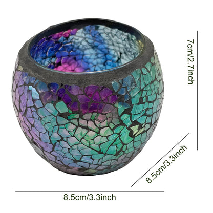 FlyEgg Romantic Mosaic Cracked Candle Holder,Candle Lamp Aromatherapy Candlescape Bowl for Valentine's Christmas Table Centerpiece,Party Decoration (Red Blue)