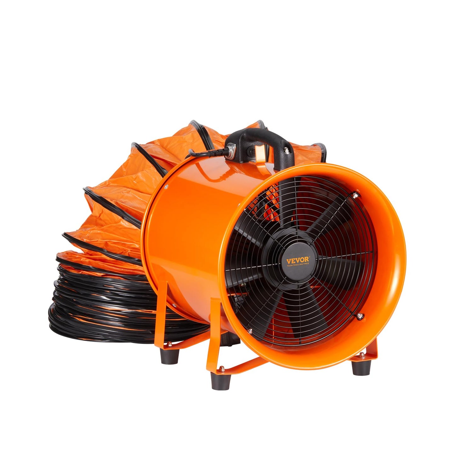 VEVOR Air Mover Blower Fan 12 Inch, 3198CFM 585W with 33ft Flexible Duct, Industrial Portable Ventilator Blower/Exhaust, Orange