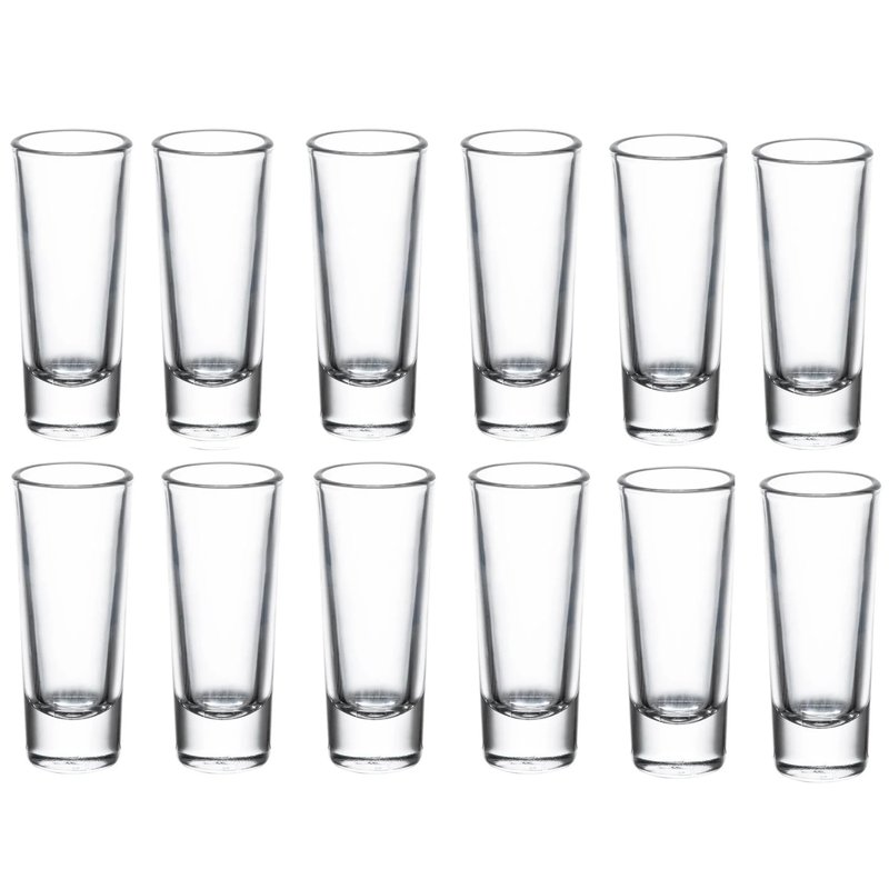 LEMONSODA Clear Shot Glass Set- (2oz) Crystal Shot Glasses - Sake, Tequila, Whiskey, Vodka, Gin - Great for Tastings, Gifts, Parties, Unique Pieces (Tall, Set of 12)
