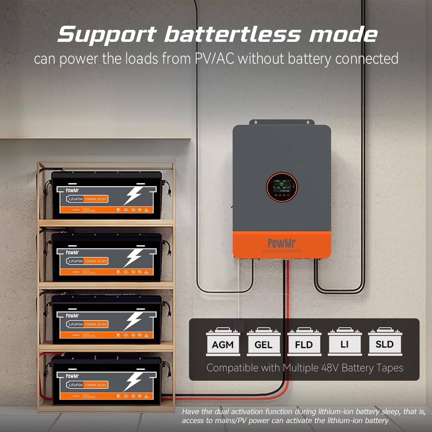 PowMr Solar Inverter 5000W 48Vdc to 110Vac, 5200W Split-Phase Solar Inverter Built-in 100A MPPT Controller | Max.PV Input 6KW 500VOC | Support 6 Units Parallel and Batteryless Run