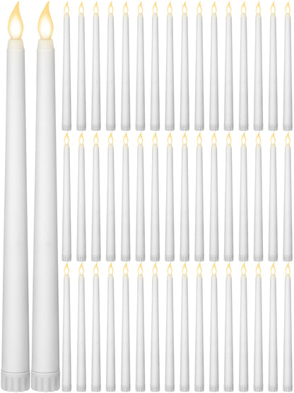 Funtery 48 Pcs Flameless LED Taper Candles Battery Operated Candles Bulk Realistic LED Candlesticks Flickering for Wedding Church Graduation Party Home Decor(White,Classic Style)