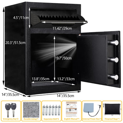 2.8 CUB Depository Drop Safe Fireproof, Front Drop Slot Lock Box with Digital Combination and Anti-Fishing, Silent Deposit Safe Box, Security Money Safe for Cash Slips Expense Business Office Home
