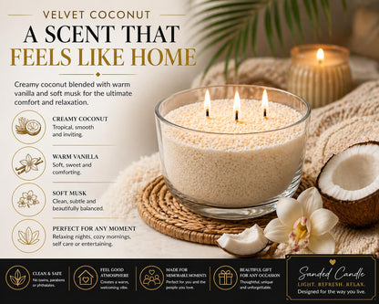 Candle Sand Wax 1 LB – Southern Alora Refillable Sand Candles with 10 Cotton Wicks – DIY Candle Kit for Wedding Centerpieces, Table Decor & Modern Home Decor (Velvet Coconut)