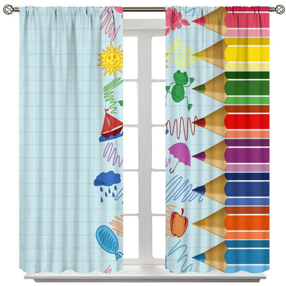 Children Pencil Curtains Cute Crayon Colourful Design Kids Boys Girls Curtain with Rod Pocket for Nursery Bedroom Home Drapes Window Treatments Set 2 Panels,42x45 Inches