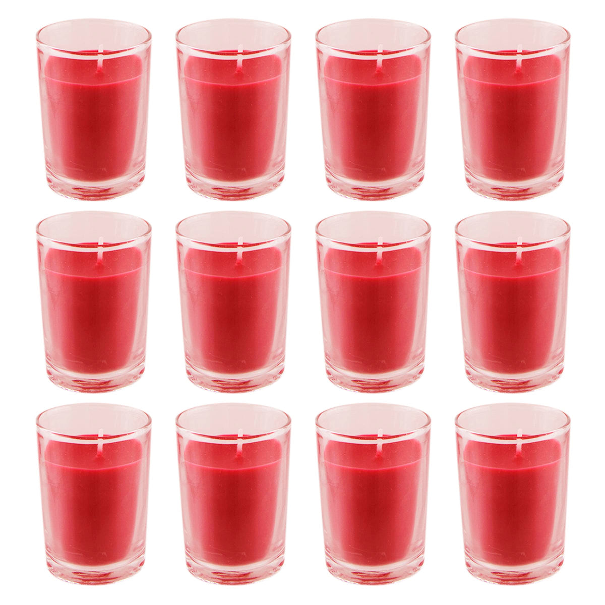 Mega Candles 12 pcs Unscented Glass Red Container Candle, Votive Candles 12 Hour Burn Time 2 Inch x 2.5 Inch, Home Décor, Wedding Receptions, Occasions, Events, Festivities, Meditations, Prayers