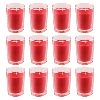 Mega Candles 12 pcs Unscented Glass Red Container Candle, Votive Candles 12 Hour Burn Time 2 Inch x 2.5 Inch, Home Décor, Wedding Receptions, Occasions, Events, Festivities, Meditations, Prayers