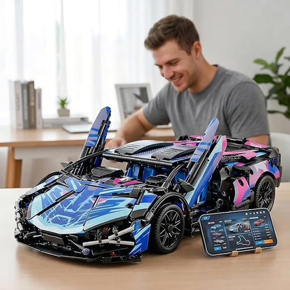 DIY RC Kit - 1280PCS Building Blocks for Adults &amp Kids 1:14 Scale Remote Control Sports Car with LED Lights STEM Building Blocks for Creative Play