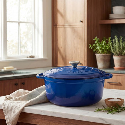 Zulay Kitchen 6 Quart Enameled Cast Iron Dutch Oven Pot with Lid – Premium Durability & Oven Safe up to 500°F – Heavy Duty Cookware Perfect for Bread Baking, Stews, Braising & Roasting - Blue