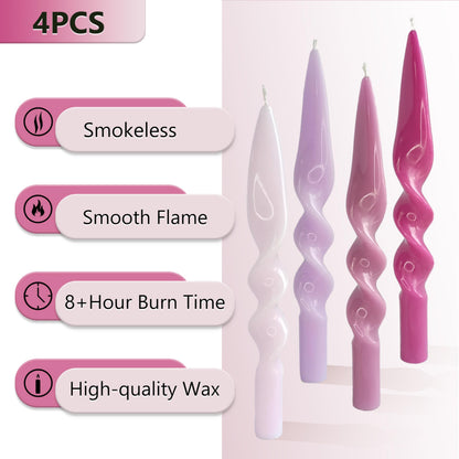 Spiral Candle Taper Candlesticks Purple Tapered Candles Smokeless Candle Sticks Colorful Twisted Candles for Wedding Home Party