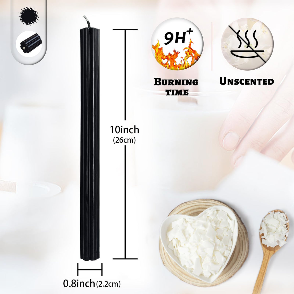 Dripless Taper Candles Unscented Black Long Taper Candles Smokeless 10 Inch Roman Column Design Dinner Candlesticks for Home Decoration Halloween Gifts(2Pcs)