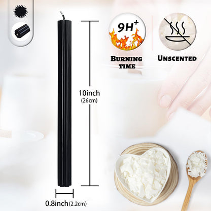 Dripless Taper Candles Unscented Black Long Taper Candles Smokeless 10 Inch Roman Column Design Dinner Candlesticks for Home Decoration Halloween Gifts(2Pcs)
