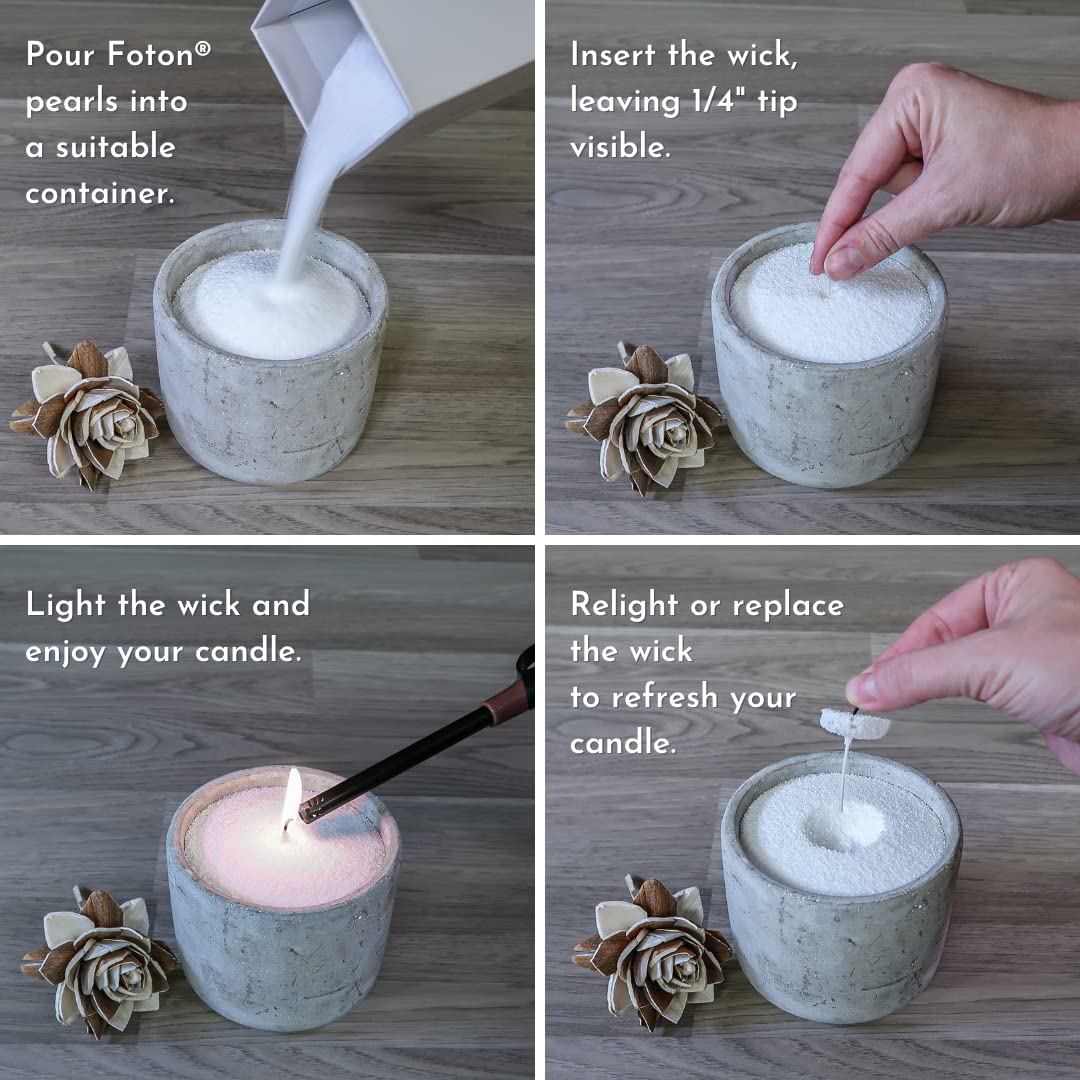 Foton Pearled Candle 18 Oz - Unscented Non Toxic Luxury Long Lasting Powder Candles - Lasts up to 120 Hours - Refillable Candle Sand with 30 Wicks for Candle Making - Pure & Unscented