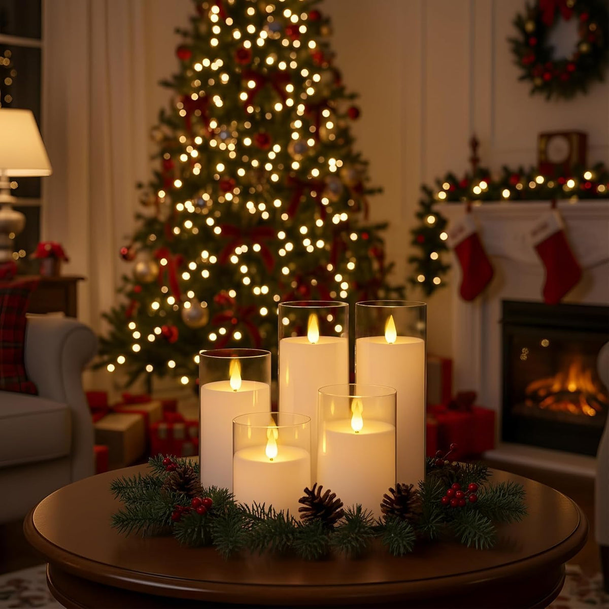 Homemory Pure White Flickering Flameless Candles, Battery Operated Acrylic LED Pillar Candles with Remote Control and Timer, Set of 9