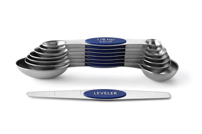 Spring Chef Magnetic Measuring Spoons Set, Dual Sided, Stainless Steel, Fits in Spice Jars, Sapphire, Set of 8, 2 Pack
