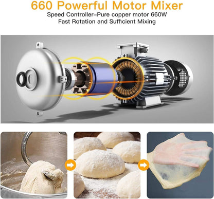 GarveeHome 7.5QT Stand Mixer, 10-Speed Tilt-Head Electric Food Mixer with Stainless Steel Bowl, 660W Motor, Dough Hook, Whisk & Beater, Compact Design for Home Baking,Silver