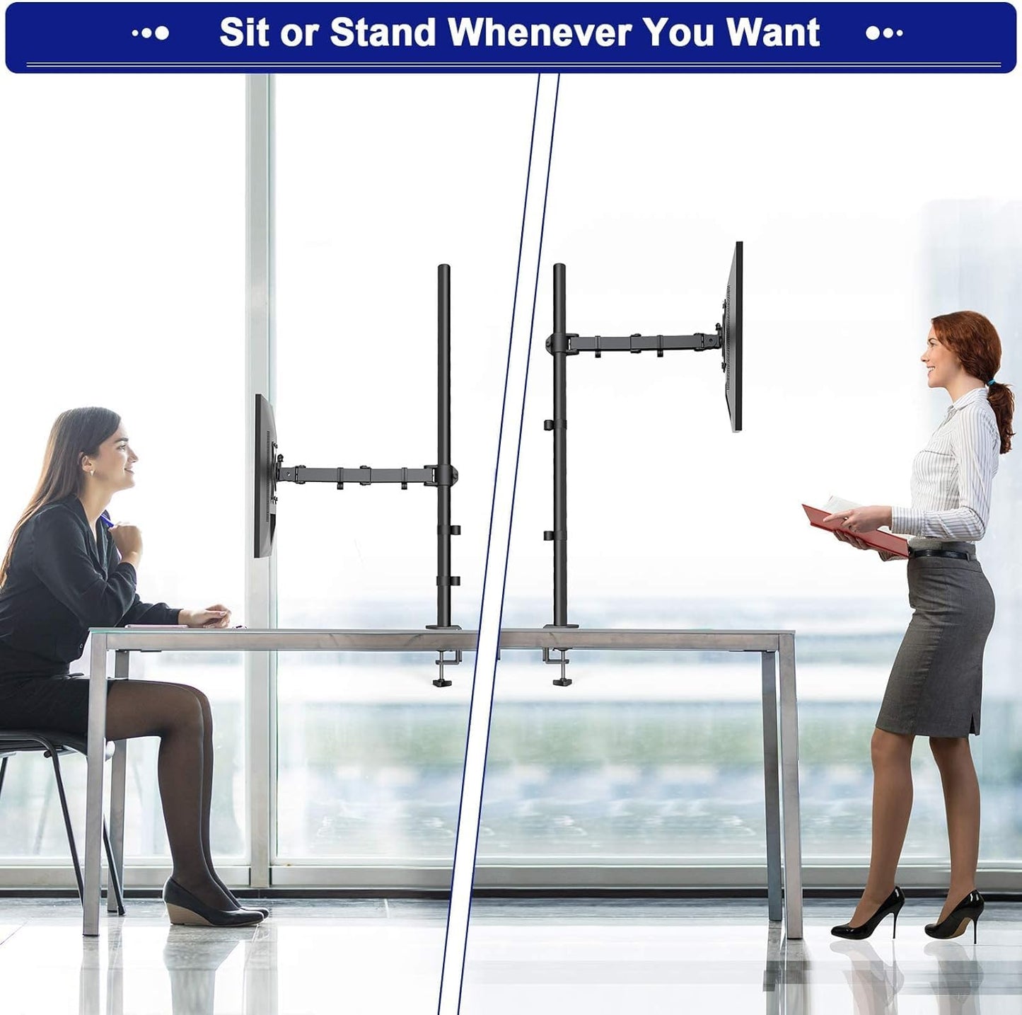 HUANUO Monitor Arm Desk Mount, Fully Adjustable Stand Computer Mount for 13-32 In Screen, Ultra Wide Screen to 38In, Single Extra Tall 39 Inch Monitor Stand Holds up to 22lbs with C Clamp/Grommet Base