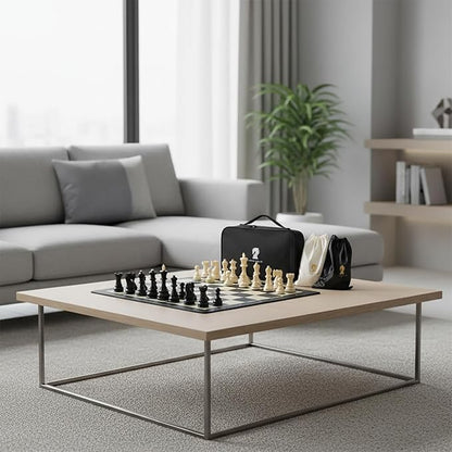 20-Inch Portable Folding Chess Set with Weighted Plastic Pieces Double Queens &amp Carrying Bag – Ideal for Adults Beginners Camping and Game Nights