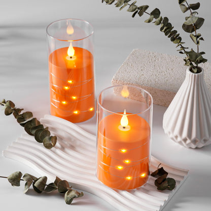 Da by Flickering Flameless Candles with Remote,Acrylic LED Candles with Embedded Star String,Battery Operated Candle, for Home and Holiday Decoration Set of 3（Orange） (Pack of 2)