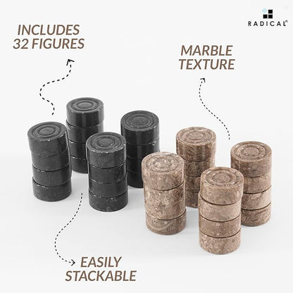 Radicaln Marble Checker Figures 1.25'' Inches Black and Oceanic Handmade Checker Pieces for Chess Board Game Draughts Game Chess and Checkers Set