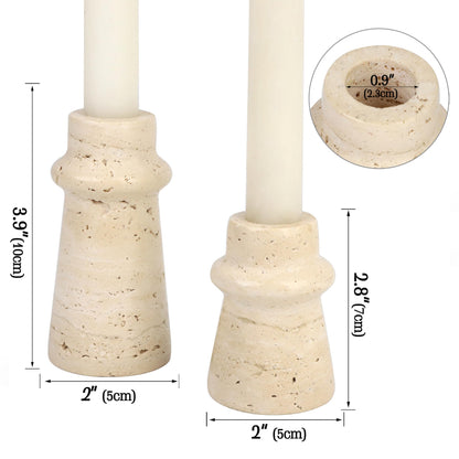 Vixdonos Natural Stone Candle Holder Set of 2 Taper Candle Candlestick Mantle Candle Stand for Home Decor,Wedding,Party and Table Centerpieces(White)