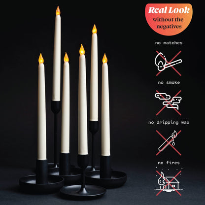 WYZworks 60 Pack, 11" LED Flameless Ivory Real Wax Taper Flickering Candles Lights, Battery Operated Candlesticks for Holiday Christmas Valentine Menorah Candelabra Home Wedding Window Décor