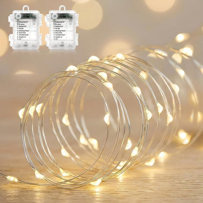Metaku 2 Pack 33Ft 100 LED Fairy Lights Battery Operated String Lights with Remote Timer, LED Twinkle Lights for Bedroom, Party, Wedding, Centerpiece, Christmas Tree (Warm White)