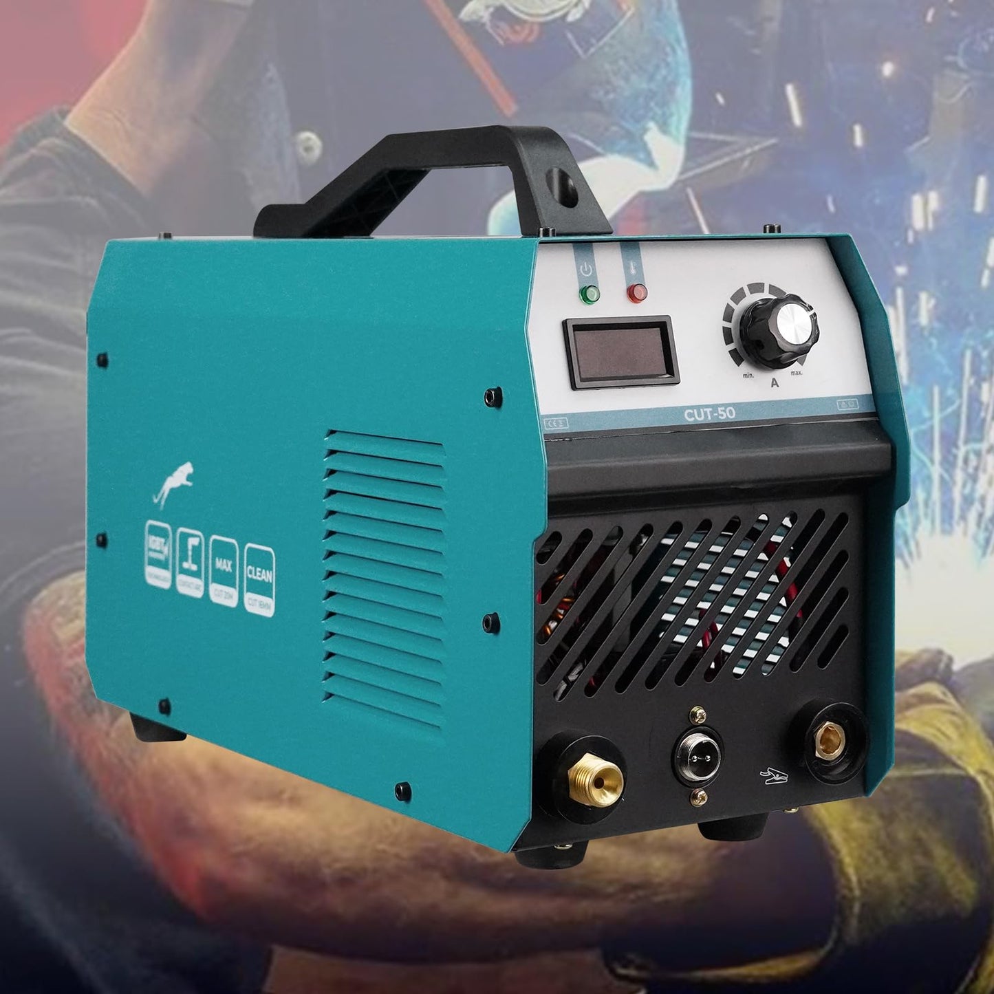 50 Amp Pilot Arc Plasma Cutter with Built-In Air Compressor, 110V/220V Dual HF High Frequency Portable Cutting Machine for Auto Body Repair, Home Workshop & DIY Projects