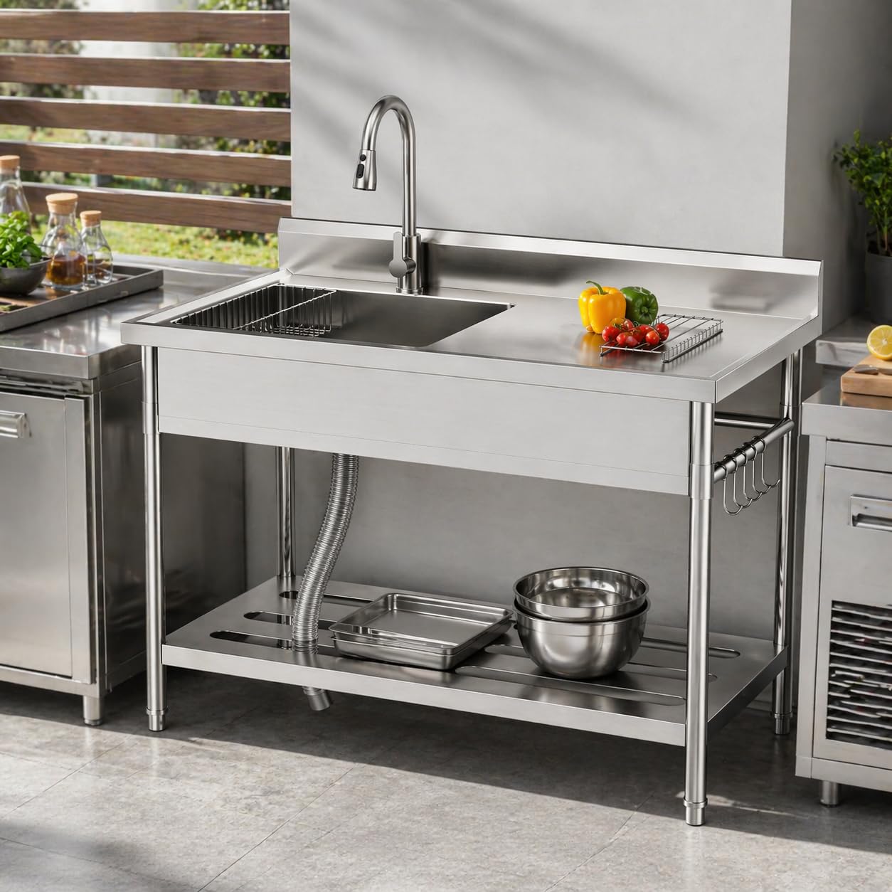 Garvee Gray Utility Sink 47" x 22" x 37", Freestanding Stainless Steel Single Bowl Laundry Sink with Pull Down Faucet, Large Workbench Top for Laundry Room, Garage, Mudroom, Modern Metallic Finish