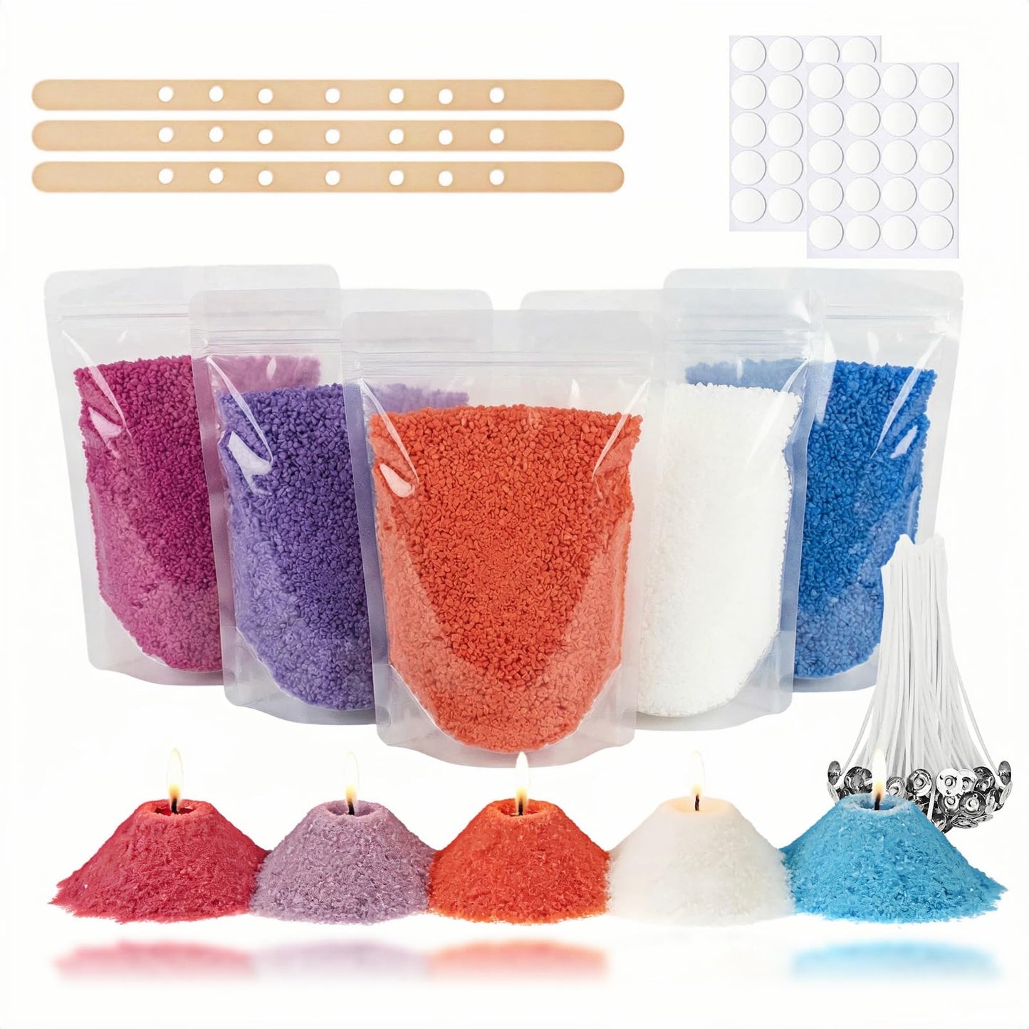 2.2LB Coconut Wax Beads for Candle Making - 35oz Organic Natural Clean Burning Wax - All-in-One Kit with 5 Colors, 20 Wicks & 3 Holders - Eco-Friendly Non-Toxic Wax for DIY Hobbyists