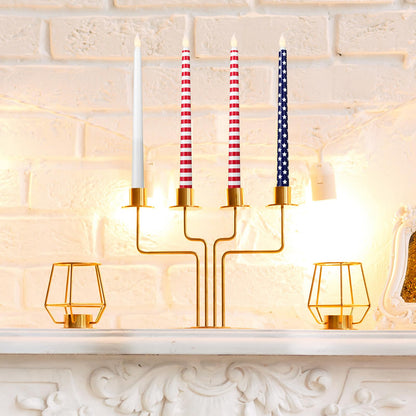 Kittmip 6 Pcs 4th of July Patriotic Flameless Taper Candles 11'' Red White Blue Battery Operated LED American Flag Stars Candles Real Wax Table Centerpiece for Independence Day Party Decor