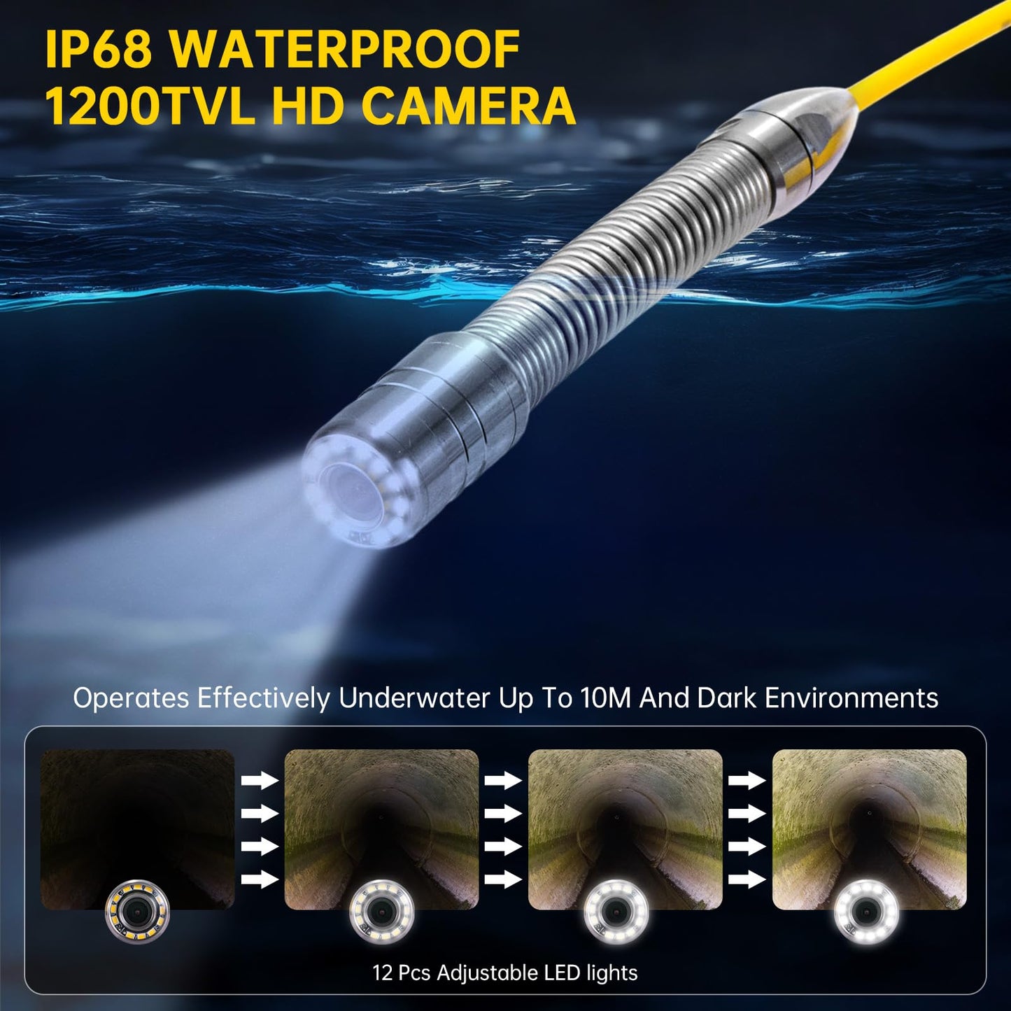 Sewer Camera 100ft,SPRIDRAIN Drain Pipe Camera HD 5in Screen,Waterproof IP68 Works Underwater Up to 10M Sewer Inspection Borescopes for Plumber(Fits Pipes>0.9" Diameter,100ft/30M)