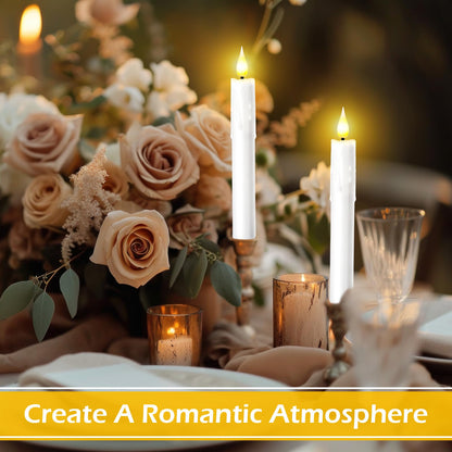 Baquler 50 Pcs 7.7 Inch White Flameless Taper Candles Dripless Battery Operated LED Flickering Candlesticks Window Candle with 3D Flickering Flame for Easter Home Wedding Church Decor