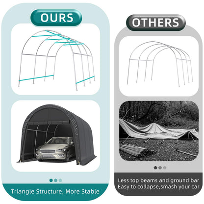 EROMMY Carport 10 x15 FT Heavy Duty, Portable Garage with All-Steel Metal Frame and Round Style Roof, Anti-Snow Car Canopy Outdoor Storage Shelter for Car, Truck, Boat