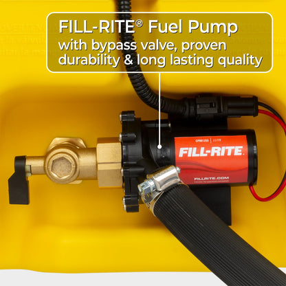 Scepter 14 Gallon Gas Caddy with Electric Fuel Pump, Flo ‘N Go Powered Portable Fuel Tank with Fill-Rite Transfer Pump and 10-Foot Hose for Farm, Marine, Commercial, and Home Use, Yellow