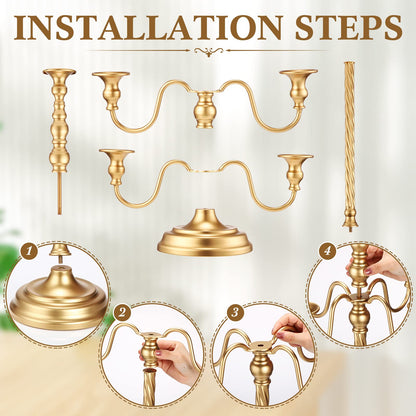 Tanlade 6 Pack Gold Candelabra Centerpieces for Tables, 21 Inch 5 Arm Metal Taper Candle Holders, Wedding Reception Table Flower Candlestick Decor for Banquet Anniversary Birthday Holiday Party