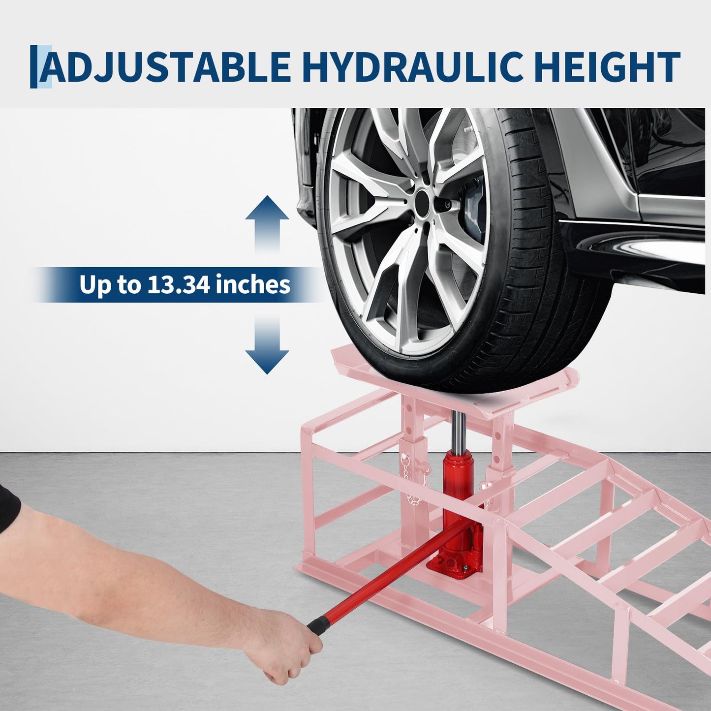 2 Pack 5 Ton 11060Lbs Hydraulic Car Ramps - Heavy Duty Vehicle Lift Ramps for Oil Changes & Garage Repair, Portable Auto Service Ramps for Home Garage, Pink