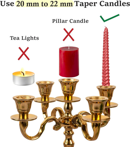 Rely+ 5 Arm Baby Candelabra - Gold Glossy 8-Inch Taper Candle Holders for Gothic Home Decor & Weddings