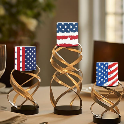 NETILGEN Novelty American Flag Theme 4 Pieces Flameless Candles with Remote Timer Battery Operated LED Flickering Candles for July 4th Patrotic Independence Day Decor