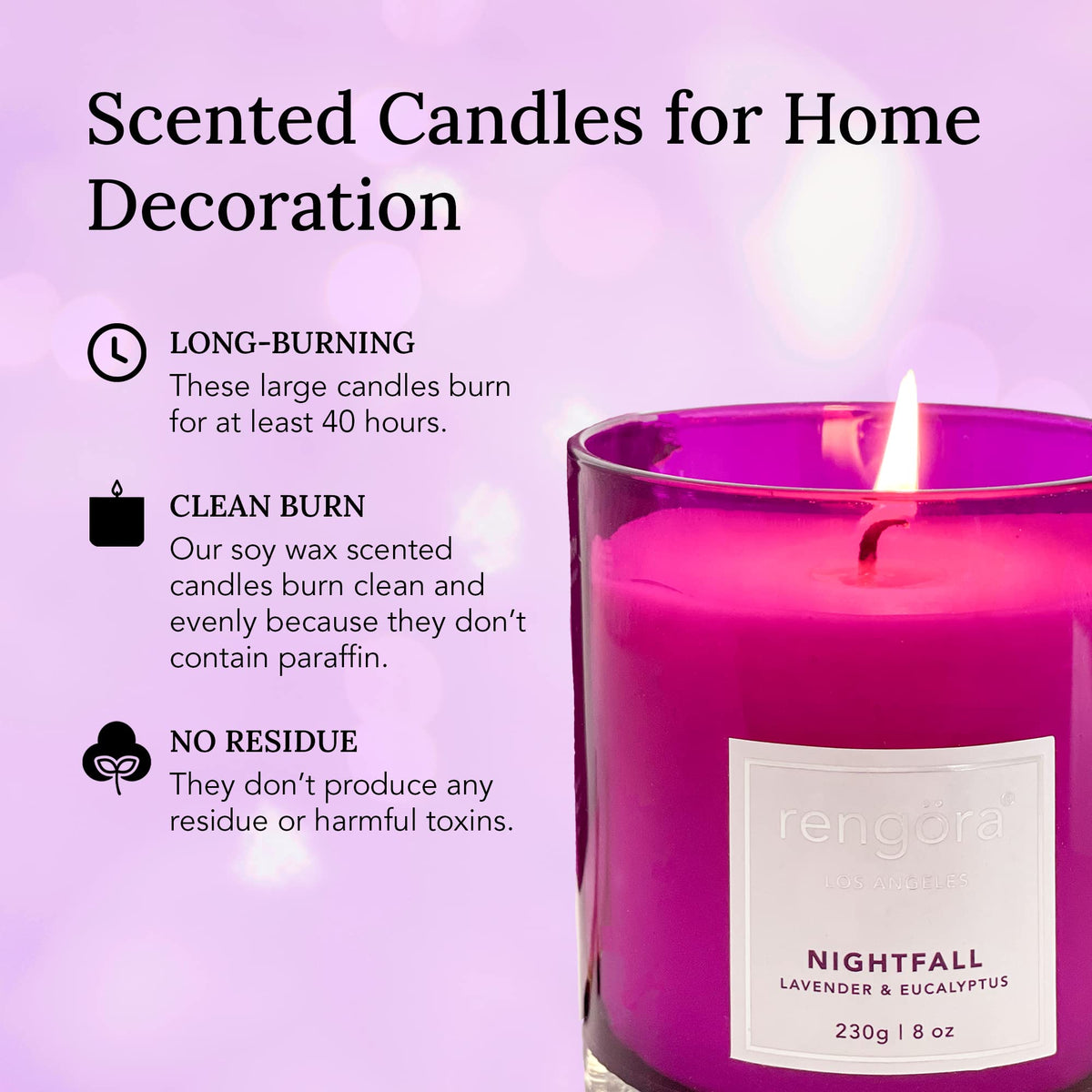 Lavender & Eucalyptus Scented Candle – 8oz Soy Wax, Clean Burning, Long‑Lasting Magenta Glass Jar, Aromatherapy Gift for Women