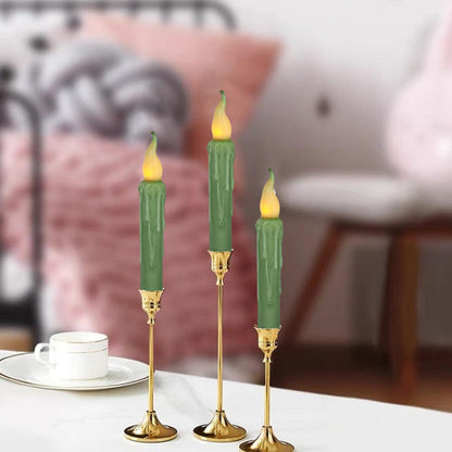 Sage Green Flameless Short Taper Candles, Real Wax Hand Dipped LED Battery Operated with Remote, Flickering Flame Lights for Festival Party Home Décor, 6.7 Inch Primitive Flameless Candles, 4PCS